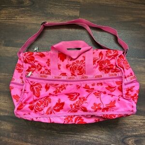 Lesportsac pink fuschia floral duffel weekender bag